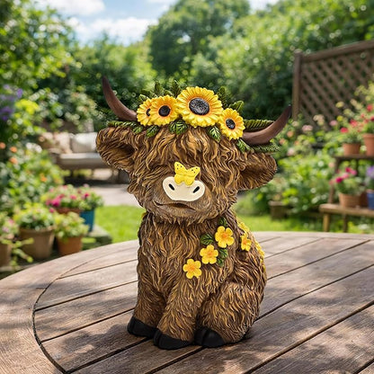 TISEJOY Highland Cow Decor 8", Highland Cow Statues for Garden Decor, Outdoor Indoor Table Desk Decor, Garden Statues for Patio Yard Lawn Windowsill and Backyard, Garden Gifts for Mom, Friends
