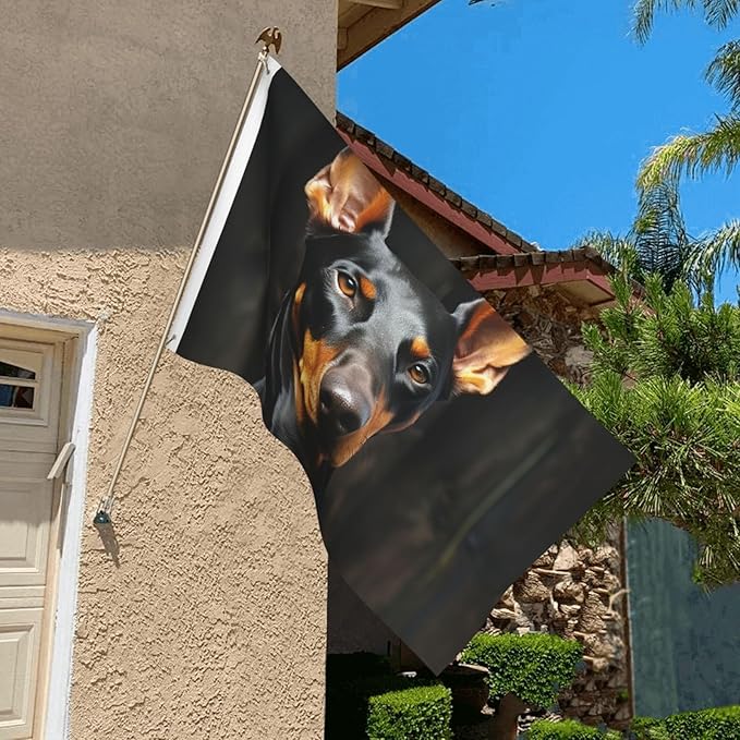doberman Flag 3x5 Ft Outdoor Heavy Duty Double Sided Garden Flag Vivid Color and Fade proof - Yard Flags for Outside Holiday Banner with Grommets, Wall Art Hanging Poster