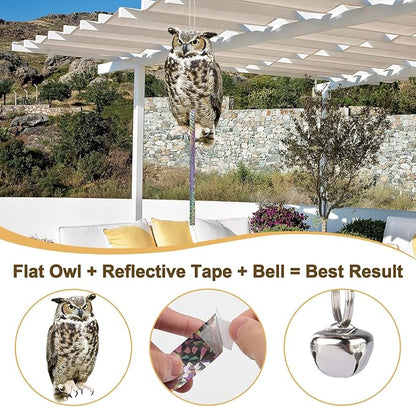 2PCS Fake Owl Plastic Owl to Scare Pigeon for Outdoor Garden Hanging Flat Garden Owls with Reflective Tape to Keep Pigeon Away from Balcony Window Outside Patio Yard Backyard Front Porch
