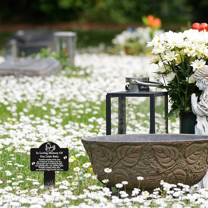 Roowest Cemetery Grave Decorations Acrylic Memorial Stakes Grave Stake Markers Sympathy Garden Plaque Waterproof Remembrance Sympathy Gift for Cemetery Graveside Outdoors Yard(Baby)