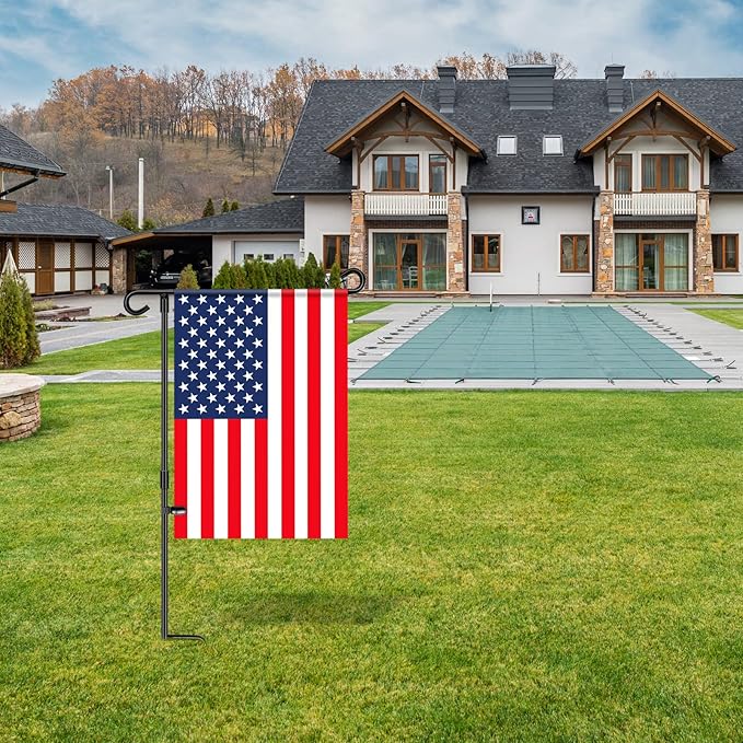 HOOSUN Garden Flag Stand Holder Pole Easy to Install Strong Sturdy Wrought Iron Fits 12.5" x 18" Mini Flag with 1 Tiger Clip Curved Hook with S Type 2 Pack
