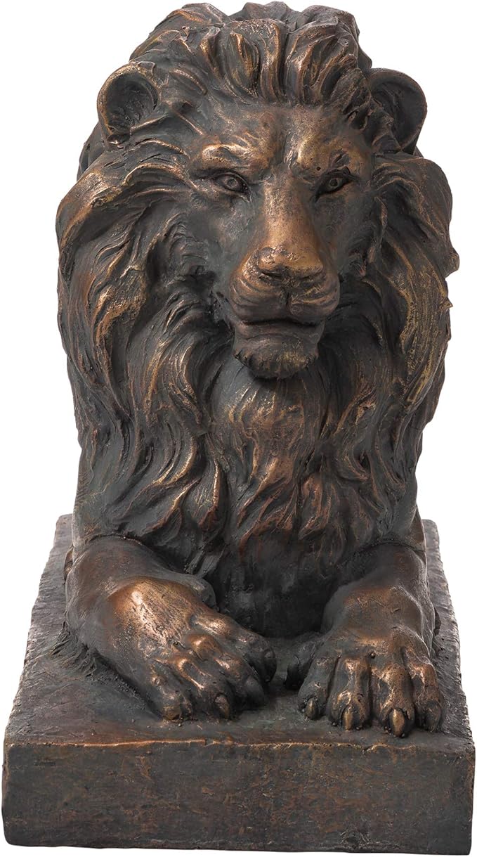 Glitzhome GH20388 Guardian Lion Garden Statue Outdoor Sculpture Decorative, Bronze, 21.75" L x 15.25" H