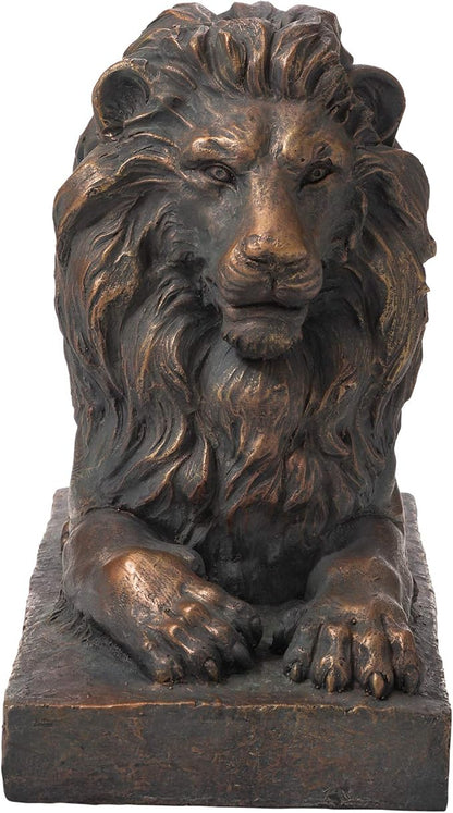 Glitzhome GH20388 Guardian Lion Garden Statue Outdoor Sculpture Decorative, Bronze, 21.75" L x 15.25" H