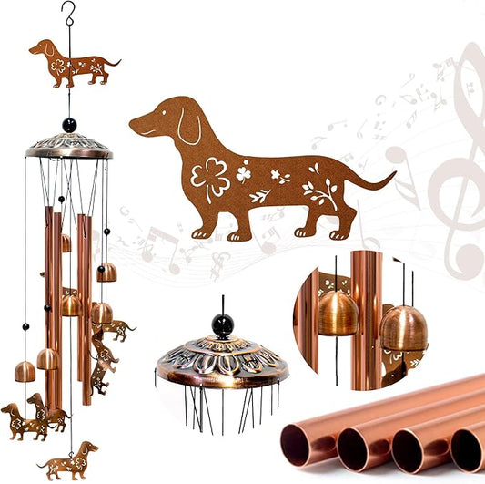 Dachshund Dog Wind Chimes for Outside Windchimes Outdoor/Indoor, Home, Lawn, Porch, Yard Decorations,Metal Garden Decor Dachshund Dog Wind Chimes Gifts for Women/Men Birthday Gifts Memorial Gift