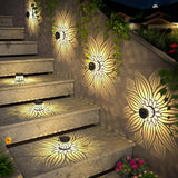 Hapjoy Solar Fence Lights 2 Pack Outdoor Deck Step Wall Lights Metal Waterproof LED Warm Yellow Light for Garden Post Patio Backyard Yard Decor (Flower, 2)