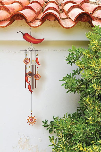 Sunset Vista Designs Southwest Collection - Large Rustic Metal Wind Chime, Chile Pepper