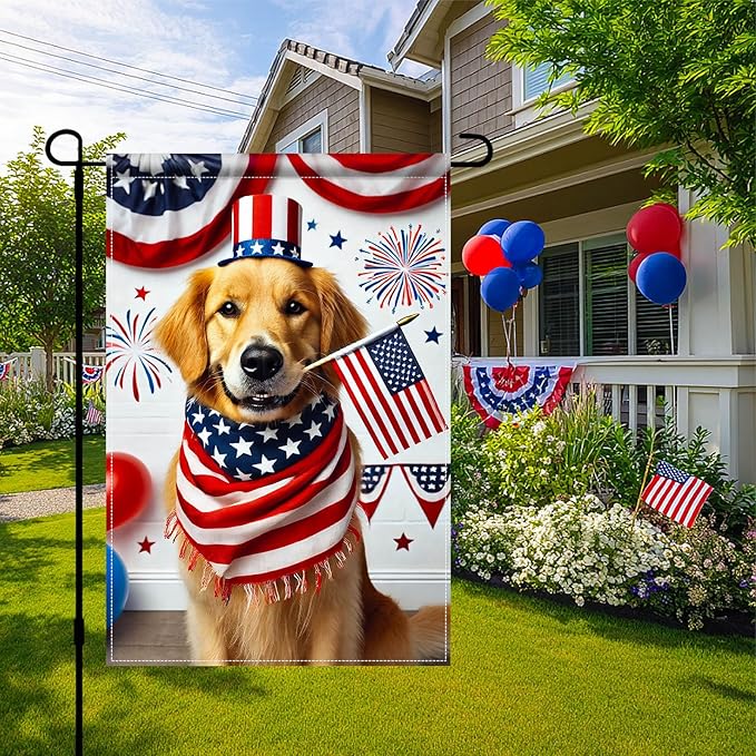 BlissYard 4th of July Garden Flag Golden Retriever Dog Patriotic Garden Flag 12x18 Double Sided American Flag Welcome Yard Flag Outdoor Memorial Day Independence Day Decorations