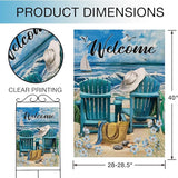 Hzppyz Welcome Summer Beach Coastal Nautical House Flag Double Sided, Ocean Blue Sea Myosotis Sylvatica Chairs Decorative Garden Yard Outdoor Large Decor, Burlap Home Outside Decoration 28 x 40