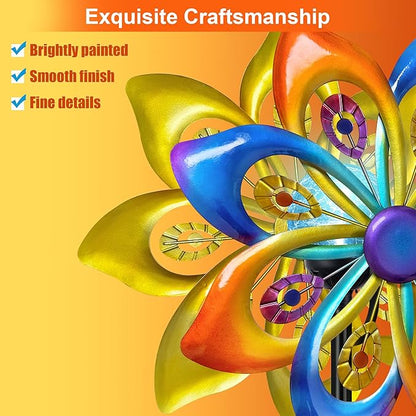 Solar Wind Spinners Outdoor - H60xW13 Metal Yard Art Kinetic Wind Spinners with Colorful LED Crackle Ball, Peacock-Style Windmill for Yard Lawn Garden Decor, Gardening Gifts for Women