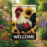 Spring Summer Garden Flag 12x18 Inch Welcome Rooster Sunflower Farm Animal Rustic Country Design Outdoor Yard Porch Lawn for Seasonal Farmhouse Home Decor