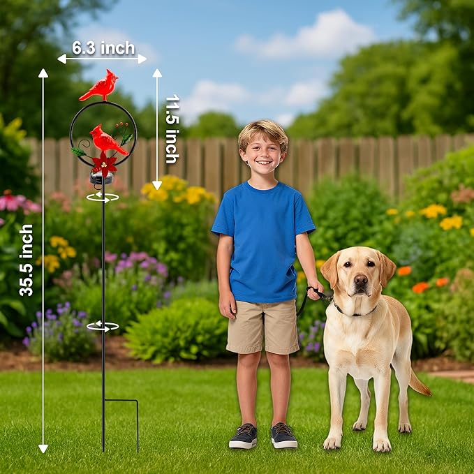 Cardinal Garden Decor Red Cardinal Figurine Solar Lights Garden Stake Outdoor Decor, Christmas Yard Decorations for Patio Porch Pathway Lawn Ornaments, Cemetery Solar Light Red Bird Gift