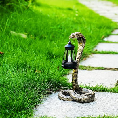 Solar Garden Outdoor Statues Snake with Solar Lights Outdoor Chrismtas Decorations - Lawn Decor Snake Statue for Patio, Balcony, Yard Ornament - Unique Housewarming Gifts (Bronze Colored)