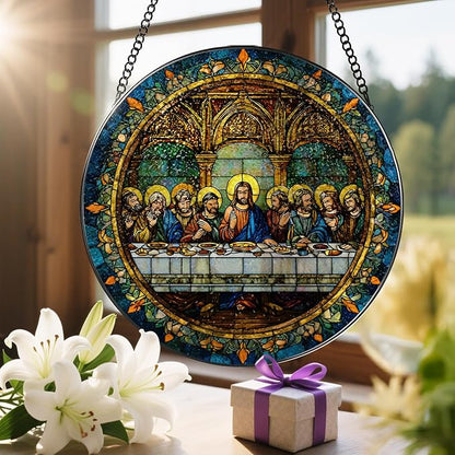 8-Inch The Last Supper Suncatcher Ornament, Stained Glass Window Hanging & Christmas Ornament, Christian Religious Window Decor — Gifts for Christmas & Holidays, Christian Gift, Religious Gift