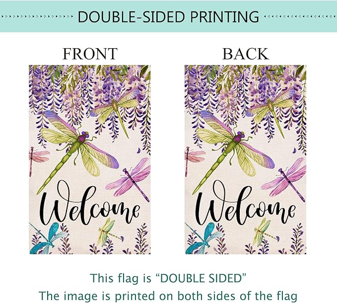 Baccessor Spring Summer Flower Garden Flag Wisteria Dragonfly Floral Welcome Small Yard Flag Burlap Double Sided Vertical Seasonal Farmhouse Wedding Outside Outdoor Decoration 12.5x18 Inch
