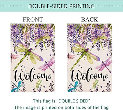 Baccessor Spring Summer Flower Garden Flag Wisteria Dragonfly Floral Welcome Small Yard Flag Burlap Double Sided Vertical Seasonal Farmhouse Wedding Outside Outdoor Decoration 12.5x18 Inch