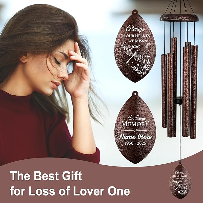 ASTARIN Personalized Sympathy Wind Chime, Deep Tone Wind Chimes for Outside, Sympathy Gifts for Loss of Mom, Bereavement Gifts for Funeral/Condolences/Memorial(Produced in USA)