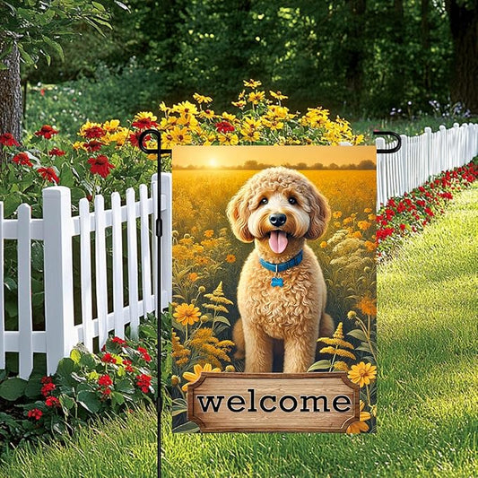 BlissYard Welcome Garden Flag for Outside Spring Summer Flower Garden Flag 12x18 Inch Double Sided Burlap Outside Seasonal Floral Dog Sign Yard Farmhouse Outdoor Decor