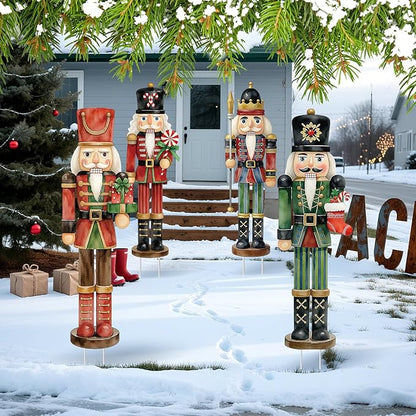 Geetery 4 Pcs Large Nutcracker Yard Sign with 16 Stakes 32 Inch Christmas Yard Decorations Outdoor Holiday Nutcracker Xmas Outside Lawn Decor for Garden Pathway Party(Red, Green,Novel)