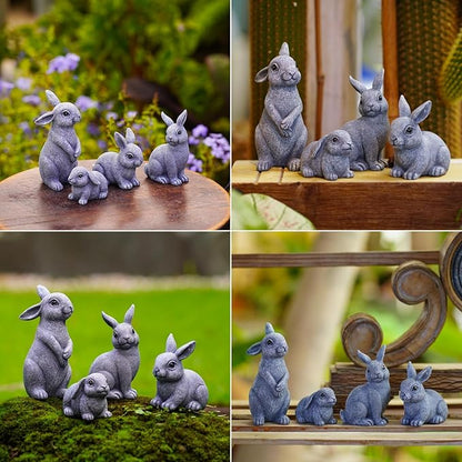 Bunny Garden Decor Outdoor Statues: Rabbit Figurines for Easter Ornaments Patio Lawn Office Decorations Indoor Accessories (4 Pack) - Gifts for Mom Grandma