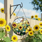 Stained Glass Window Hanging, Sunflowers Suncatcher 7.8 in Sun Catcher Glass Panel Boho Wall Art Decor with Chain Diamond Glass Panel Hangings Scenery Sun Catchers Decor for Lover Couple Mom
