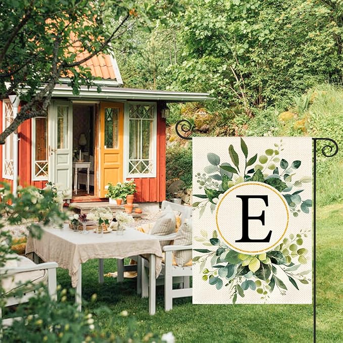 AVOIN colorlife Monogram Letter E Floral Garden Flag 12x18 Inch Double Sided Outside, Family Last Name Initial Yard Outdoor Decoration