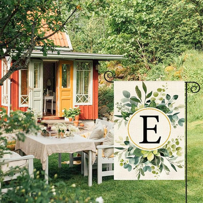 AVOIN colorlife Monogram Letter E Floral Garden Flag 12x18 Inch Double Sided Outside, Family Last Name Initial Yard Outdoor Decoration
