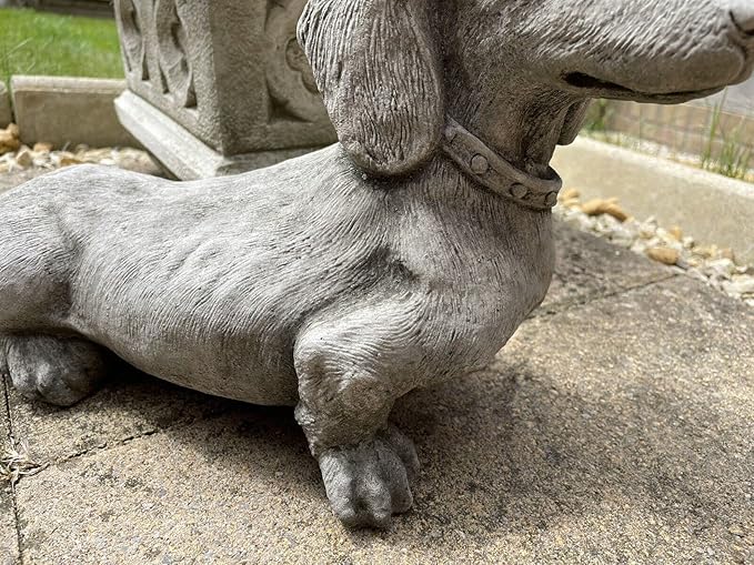 Standing Dachshund Stone Statue | Reconstituted Stone Puppy Dog Outdoor Garden Ornament Decoration