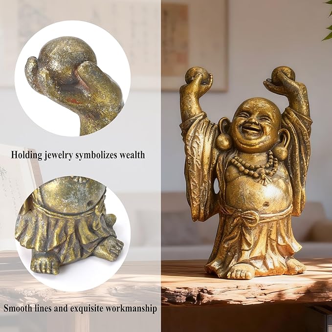 17" Laughing Buddha Statue Outdoor, Large Buddha Statue, Zen Garden Decor Gifts for Room/Patio/Deck/Porch Yard Art Decoration
