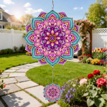 Wind Spinners Outdoor Flower Boho, 12 inch Laser Cut Metal Art Geometric Pattern Wind Spinners Hanging Kinetic for Yard, Garden, Patio, Outdoor - Craft Decor Birthday Gifts for Women, Men, Mom