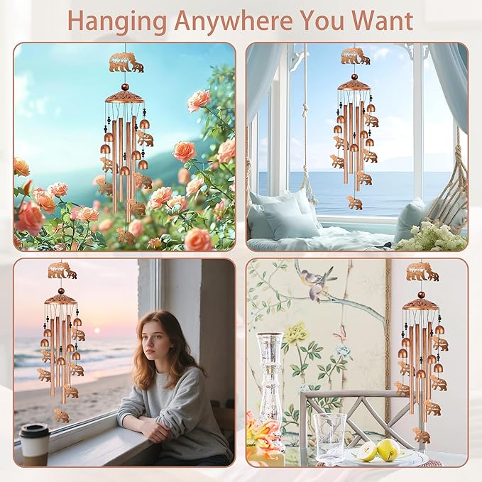 Bear Wind Chimes for Outside, Bear Gifts for Men Women Nature Lovers Metal Windchimes Outdoors, Mountain Forest Wildlife Design Home Garden Patio Yard Decor