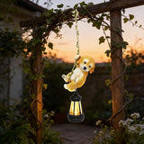Solar Hanging Dog Statue, Outdoor Resin Golden Retriever Dog Figurine with LED Lights, Puppy Animal Ornament for Garden, Fence, Porch, Patio, Yard Decor, Dusk to Dawn Auto On/Off