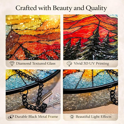 Mountain Sunrise Suncatcher Window Hanging, 7.8" Stained Glass Decor, Nature Gift for Family, Friends and Loved Ones, Scenic Mountain Home Decor for Window, Sunroom, Living Room and Garden