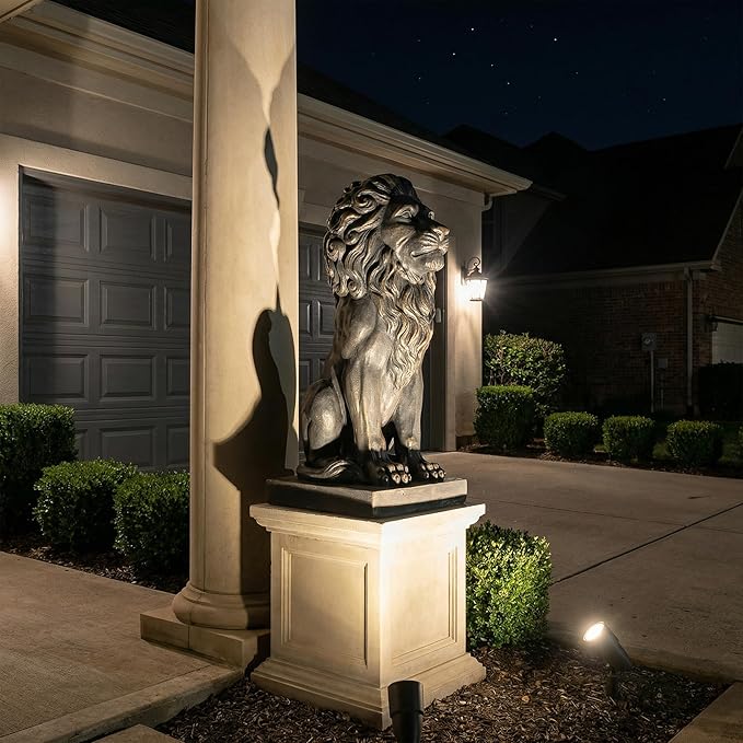 Sculptures Garden Statues, Outdoor Lion Statue 27in Tall, Magnesium Oxide Stone Composite Animal Sculpture Statue Decor for Home Decor Yard Patio Garden, Dark Gray with Gold Accents