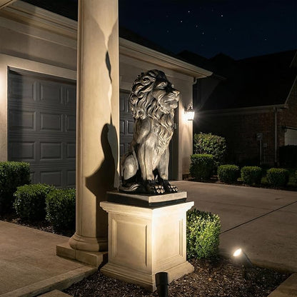 Sculptures Garden Statues, Outdoor Lion Statue 27in Tall, Magnesium Oxide Stone Composite Animal Sculpture Statue Decor for Home Decor Yard Patio Garden, Dark Gray with Gold Accents