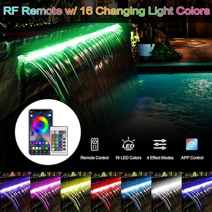 36'' APP Control Waterfall Spillway with RGB LED Lights, Acrylic Pond Fountain Set for Outdoor Decorations, Patio Pool Kit on The Wall for Garden w/16 Color Changing, Easy Installation