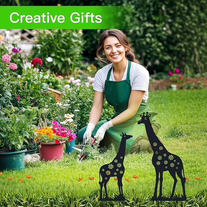 Metal Decorative Garden Stakes, Giraffe Garden Decor for Outside Gifts for Women Men, Black Silhouette Statues Decorations Outdoor for Yard Art, Lawn, Backyard, Pathway,Patio