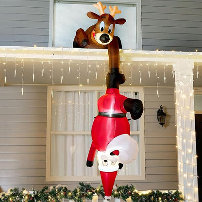 Joiedomi Hanging Christmas Inflatables Decoration, Christmas Inflatable Reindeer and Climbing Santa, Blow Up Santa with Build-in LED for Xmas Party Indoor, Outdoor, Yard, Garden, Lawn Decor