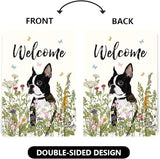 Floral Boston Terrier Garden Flag 28 x 40 Double Sided Multicolored Flower Dog Yard Flag for Outdoor Welcome