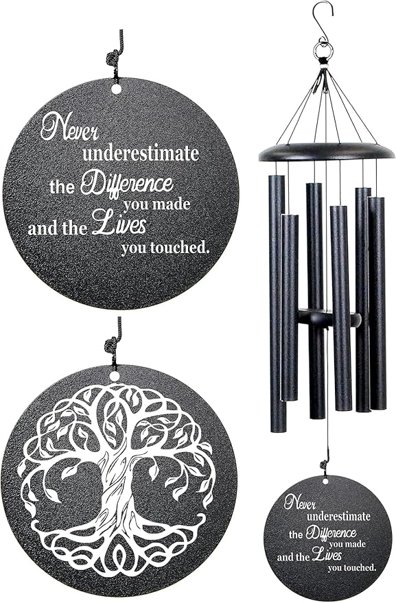 Retirement Wind Chime, Tree of Life, Inspirational Retirement Gifts for Men, Women, Teacher, Co-Worker, Employee, Nanny, Nurse (Black), NXW#303