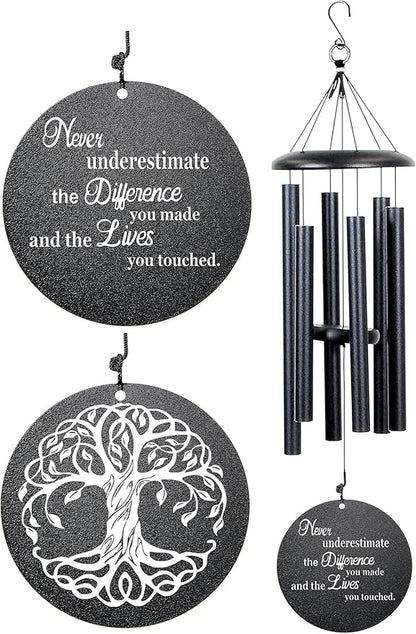 Retirement Wind Chime, Tree of Life, Inspirational Retirement Gifts for Men, Women, Teacher, Co-Worker, Employee, Nanny, Nurse (Black), NXW#303