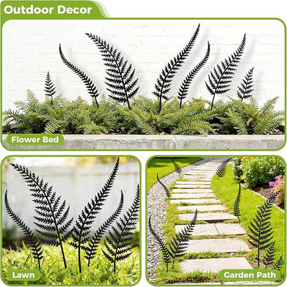 KODIBO 7-Pack Garden Stakes, Black Metal Fern Leaf for Indoor & Outdoor Potted Plants, Metal Flowers for Outside, Decorative Outdoor Statues, Minimalist Garden Decorations Yard Ornaments Spring Decor