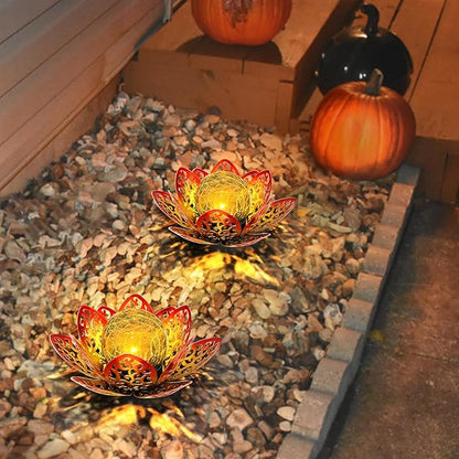3 Pack Solar Lights Outdoor Garden 6.3 " Glass Lotus Lamp Waterproof LED Metal Flower Lights Outdoor Garden Table Decor for Outside Balcony, Patio, Deck, Porch, Walkway