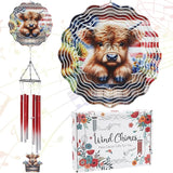 Highland Cow Wind Chimes - Cows Gifts for Women Mom Metal Windchime with Spinners Garden Decor Indoor Outdoor Art Hanging Decoration for Patio Yard Balcony Home Christmas Birthday Gift