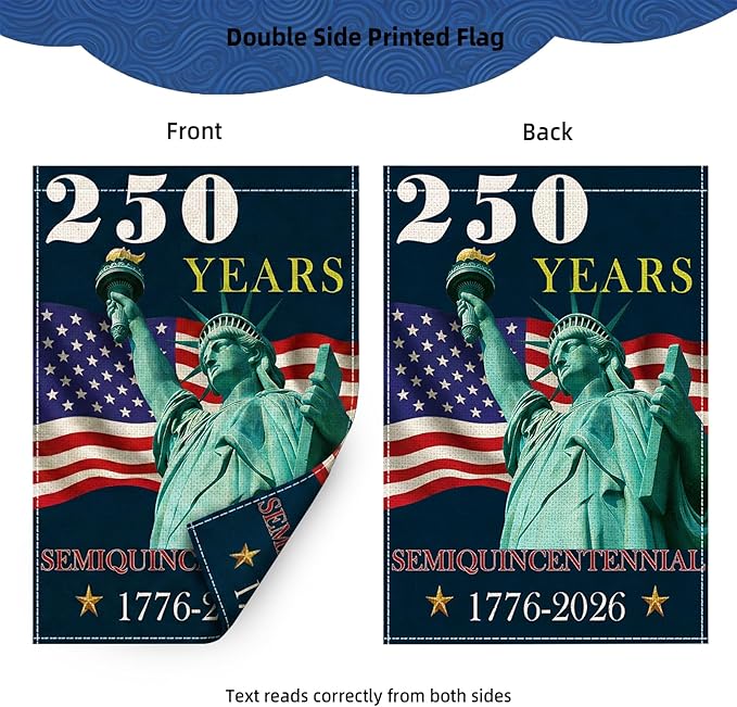 250 Years America Garden Flag, Double Sided 12x18 Patriotic Banner, Statue of Liberty, 1776-2026 US Semiquincentennial Yard Decor