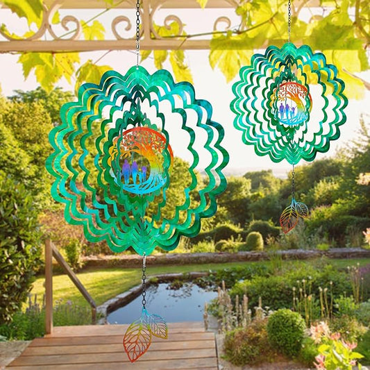 MUMTOP Tree of Life Wind Spinners Hanging, 12 Inch 3D Stainless Steel Metal Wind Spinner with Tail Gifts for Indoor Outdoor Yard and Garden