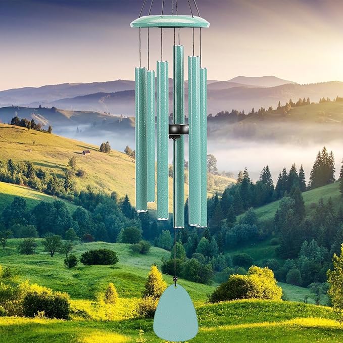 FSVGYY Wind-Chimes-Outdoor-Deep-Tone, Large Soothing Melodic Tones Windchimes, Wind Chimes for Outside, Memorial Wind Chime Best Gift for Mom Women Grandma Neighbors(32" Cyan Coated Aluminum)
