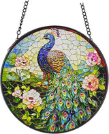 Sun Catcher Stain Glass,Peacock Suncatcher Stained Glass Decor for Window Hanging, Gardening Gifts for Women with 6.3 Inch