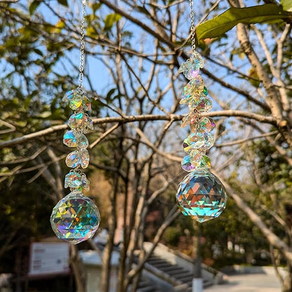 suncatchers Crystals for Windows, 40mm auraro Suncatcher Balls with AB Chandelier Beads Silver Chain, Hanging Crystals for Windows, Ceiling,Wedding, Party,MOM Daughter Gift(2 pcs)