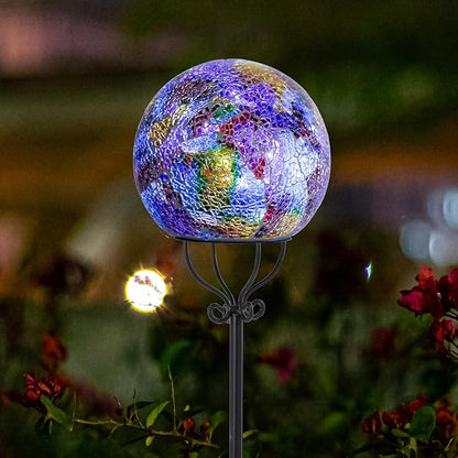 VCUTEKA Solar Outdoor Lights Garden Decor Mosaic Solar Garden Lights Waterproof Glass Ball LED Pathway Stake Light for Landscape Lawn Patio Yard Decoration 6 inch, Purple