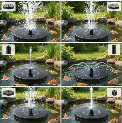 Solar Fountain, Floating Solar Water Pump with 6 Nozzles & 4 Fixed Pipes, Solar Fountain for Bird Bath, Garden, Pond, Pool
